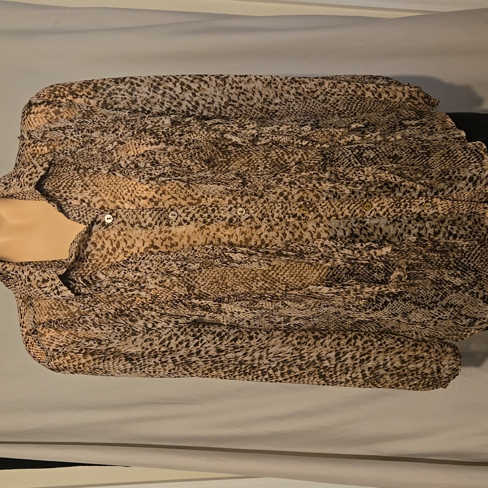 Chico's blouse, size 1. Snake skin pattern, sheer fringed front